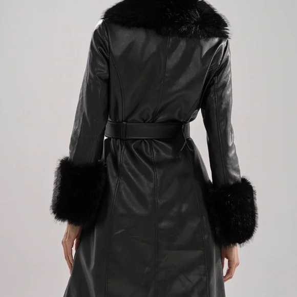 AKIRA Black Faux Leather Coat with Fur Trim NWT size 2x  *SOLDOUT* - Picture 6 of 15
